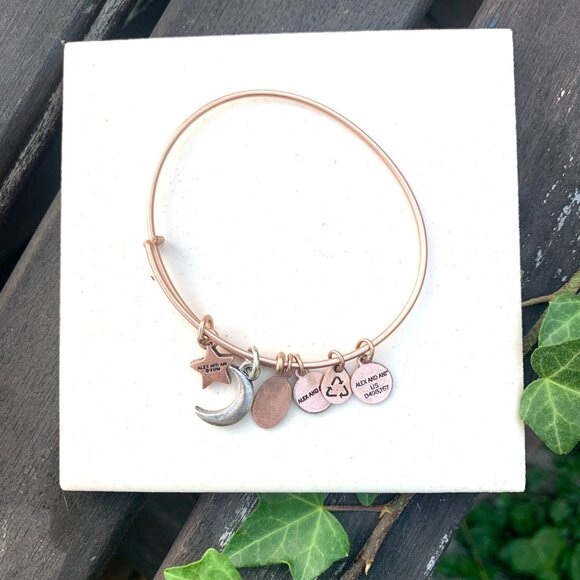Alex and Ani Crescent Moon Charm Bracelet Rose Gold Finish - Expands 2"- 3.5" - Picture 2 of 2
